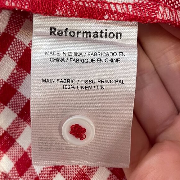 Last Chance! New Reformation Stilton 100% Linen Gingham Top Red 10, M $148 - Picture 8 of 9
